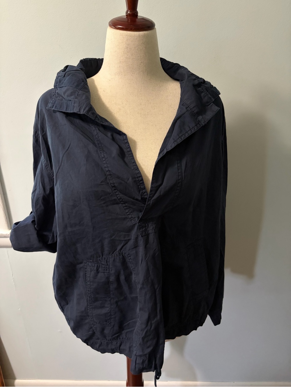 J. Crew Cotton Navy Lightweight Hooded Long Sleeve Shirt Jacket